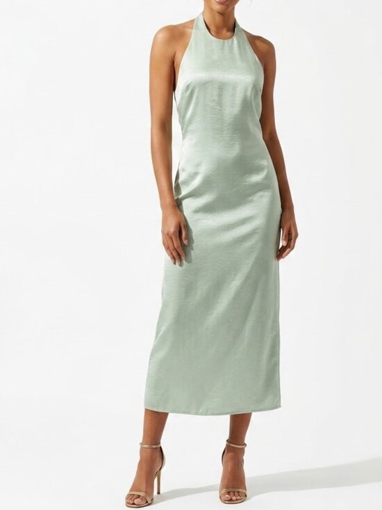 H&M Dresses & Skirts - H&M Sage Green Lyocell Halter Maxi Dress Open Back Side Slit Clean Girl Size S